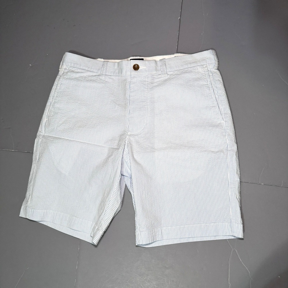 J Crew 9 Inch Stretch Seersucker Shorts Mens 32 Chino Blue White Stripes New